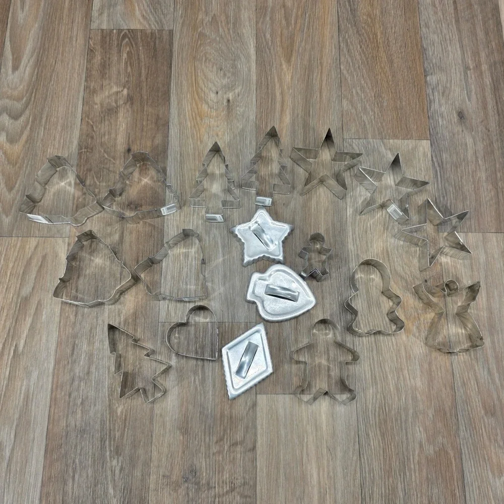 18pc Mixed Metal Cookie Cutter Lot Christmas Trees Stars Gingerbread Angel Heart